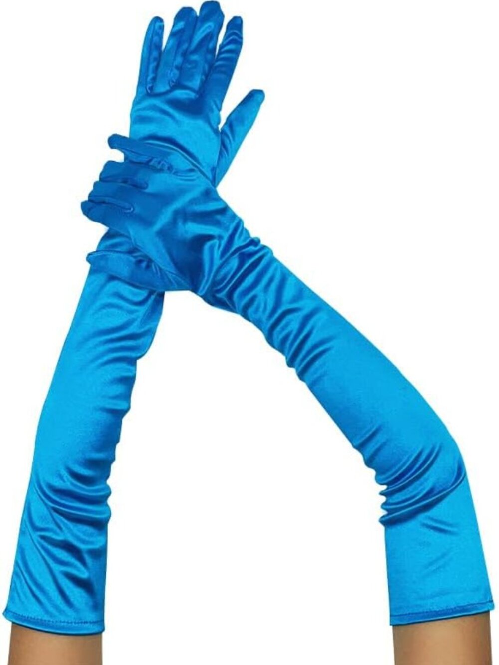 Women's Emerald Blue 1920s Elbow Length Stretchy Satin Long Opera Gloves